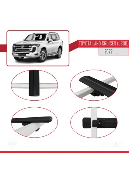 Toyota Land Cruiser (J300) 2022 ve Sonrası ile Uyumlu Basıc Model Ara Atkı Tavan Barı Siyah