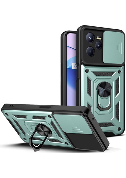 Realme C35 Kılıf Lens Sürgülü Yüzüklü Tank Kılıf Pars