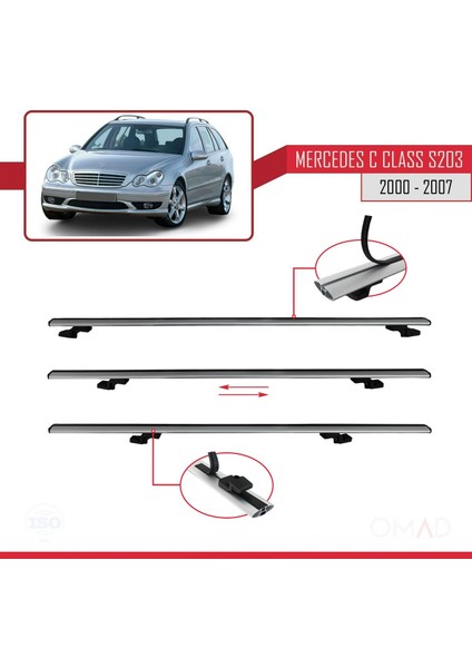 Mercedes C Class (S203) 2000-2007 Arası ile Uyumlu Basıc Model Ara Atkı Tavan Barı Gri indirimleri