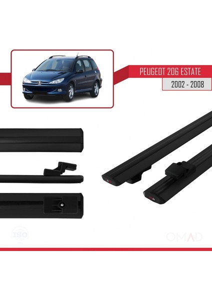 Peugeot 206 Estate 2002-2008 Arası ile Uyumlu Basıc Model Ara Atkı Tavan Barı Siyah