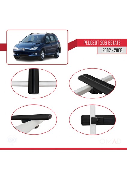 Peugeot 206 Estate 2002-2008 Arası ile Uyumlu Basıc Model Ara Atkı Tavan Barı Siyah