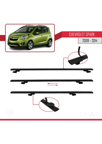 Chevrolet Spark 2009-2014 Arası ile Uyumlu Basıc Model Ara Atkı Tavan Barı Siyah