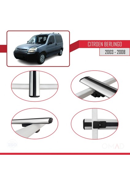 Citroen Berlingo 2003-2008 Arası ile Uyumlu Basıc Model Ara Atkı Tavan Barı Gri