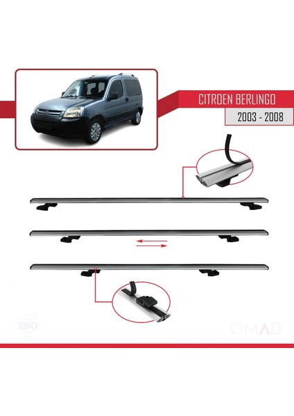 Citroen Berlingo 2003-2008 Arası ile Uyumlu Basıc Model Ara Atkı Tavan Barı Gri