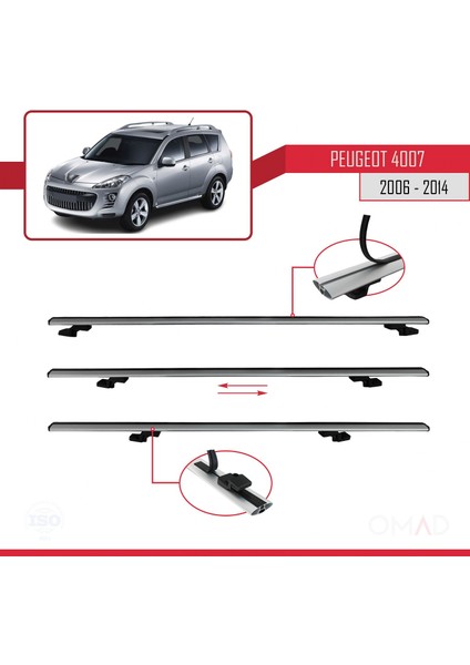 Peugeot 4007 2006-2014 Arası ile Uyumlu Basıc Model Ara Atkı Tavan Barı Gri