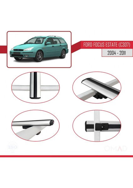 Ford Focus Estate (C307) 2004-2011 Arası ile Uyumlu Basıc Model Ara Atkı Tavan Barı Gri