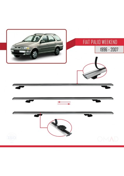 Fiat Palio Weekend 1996-2007 Arası ile Uyumlu Basıc Model Ara Atkı Tavan Barı Gri