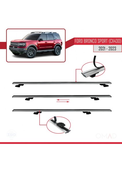 Ford Bronco Sport (CX430) 2021 ve Sonrası ile Uyumlu Basıc Model Ara Atkı Tavan Barı Gri