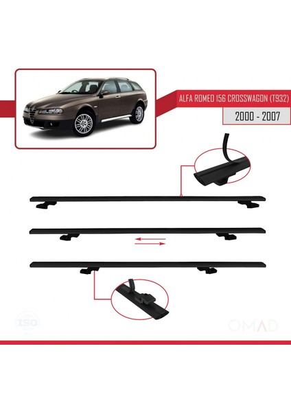 Alfa Romeo 156 Crosswagon (T932) 2000-2007 Arası ile Uyumlu Basıc Model Ara Atkı Tavan Barı Siyah