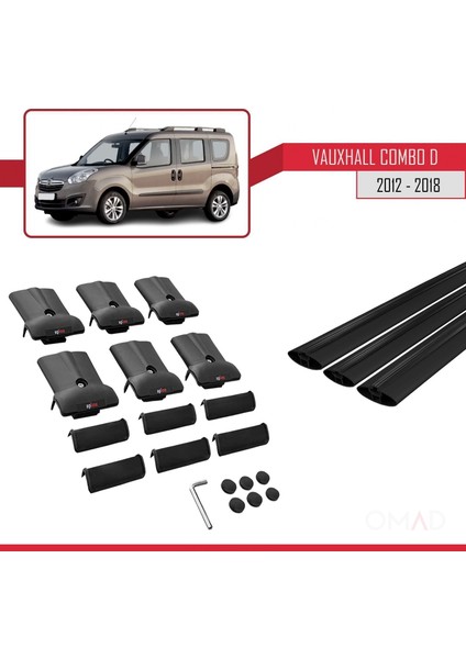 Vauxhall Combo D 2012-2018 Arası ile Uyumlu Fly Model Ara Atkı Tavan Barı Siyah 3 Adet Bar