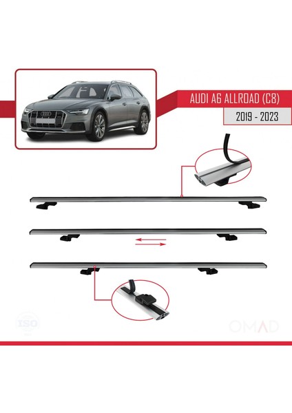Audi A6 Allroad (C8) 2019 ve Sonrası ile Uyumlu Basıc Model Ara Atkı Tavan Barı Gri