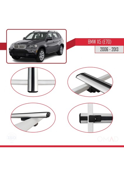 Bmw X5 (E70) 2006-2013 Arası ile Uyumlu Basıc Model Ara Atkı Tavan Barı Gri