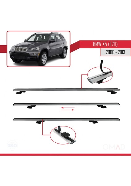 Bmw X5 (E70) 2006-2013 Arası ile Uyumlu Basıc Model Ara Atkı Tavan Barı Gri