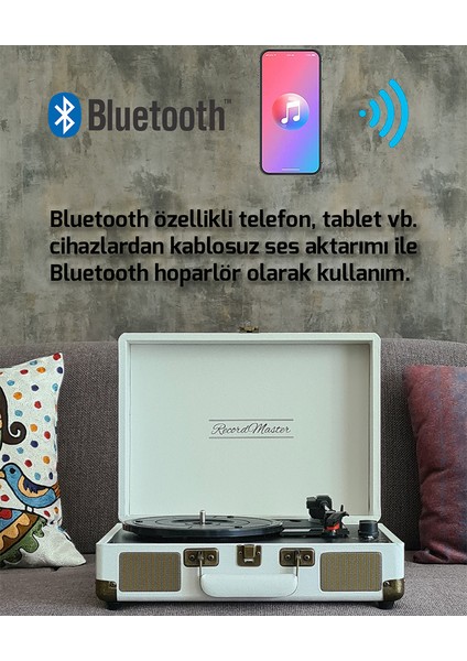 St14012 Retro Pikap - Kum Beyazı - Bluetooth Ve Şarj Özellikli - Tüm Plakları Çalabilme