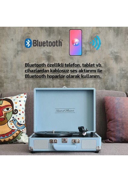 St14012 Retro Pikap - Pudra Mavi - Bluetooth Ve Şarj Özellikli - Tüm Plakları Çalabilme