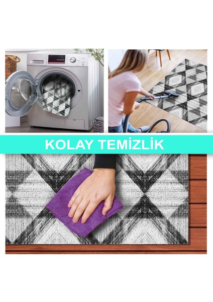 Ilyaki Home Aaron Desenli Kadife Pamuk Tabanlı Yıkanabilen Kaydırmaz Salon Halısı