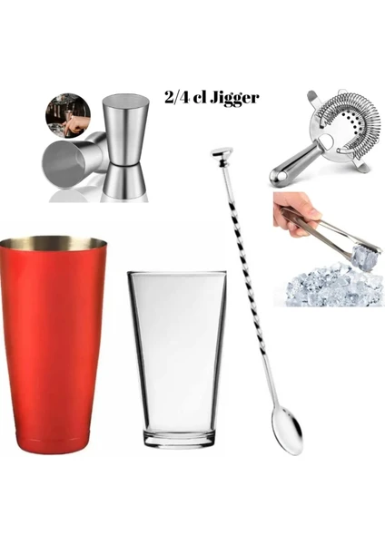 Adin Tasarım Kokteyl Seti 5 Parça Baston Shaker 750 ml Jigger 2/4 cl Bar Süzgeci Buz Maşası Tokmaklı Bar Kaşığı