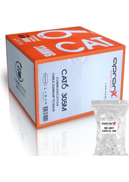 Cat6 23AWG 305M 0,50MM Turuncu Utp Kablo + 100 Adet Ez Jak indirimleri
