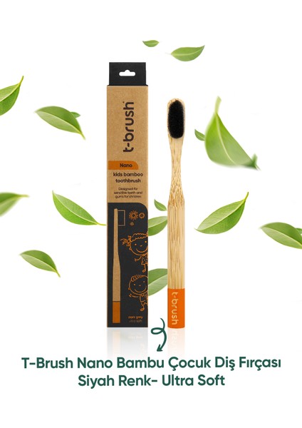 Nano Doğal Bambu Vegan Çocuk Diş Fırçası - Siyah Renk - Ultra Soft - Plastiksiz