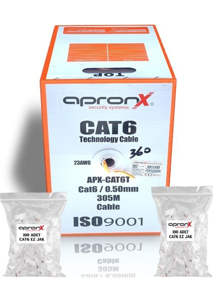 Cat6 23AWG 305 Metre 0,50MM Utp Kablo + 200 Adet Ez Jak
