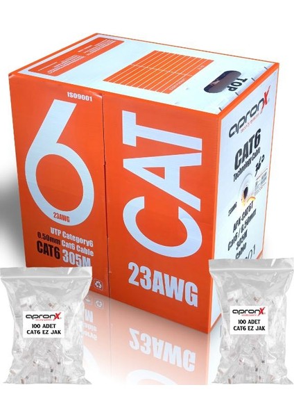 Cat6 23AWG 305 Metre 0,50MM Utp Kablo + 200 Adet Ez Jak