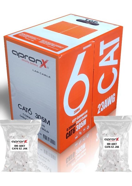 Cat6 23AWG 305 Metre 0,50MM Utp Kablo + 200 Adet Ez Jak