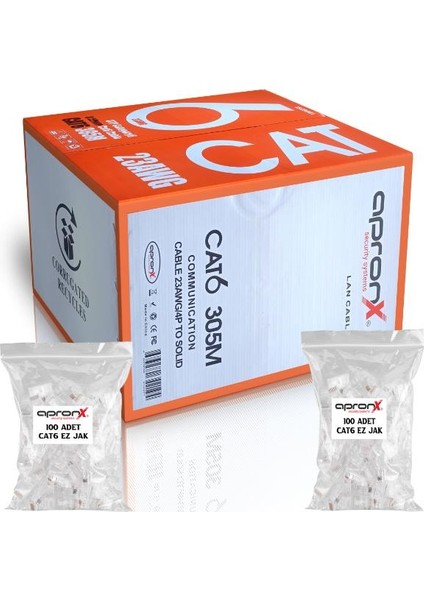 Cat6 23AWG 305 Metre 0,50MM Utp Kablo + 200 Adet Ez Jak