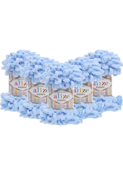 Puffy El Örgü Ipliği 5'li Paket - 183 Açık Mavi - 100 Gr. 9 Mt. Parmak Örgü Ipi
