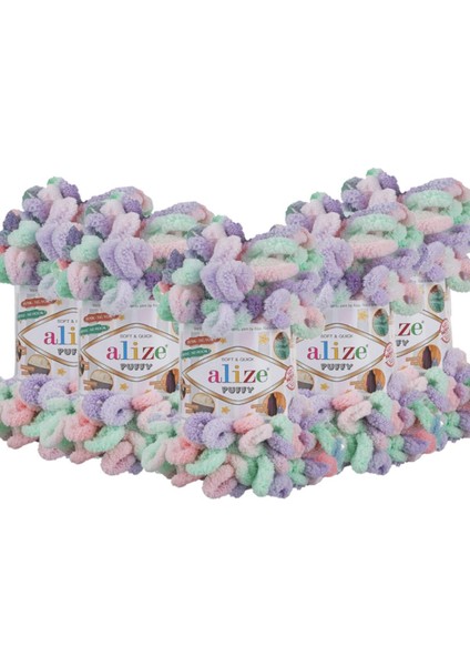 Puffy Color El Örgü Ipliği 5'li Paket - 5938 Su Yeşili Mor - 100 Gr. 9 Mt. Parmak Örgü Ipi