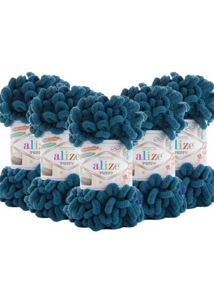 Puffy El Örgü Ipliği 5'li Paket - 646 Petrol - 100 Gr. 9 Mt. Parmak Örgü Ipi