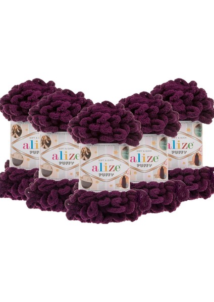 Puffy El Örgü Ipliği 5'li Paket - 111 Mor - 100 Gr. 9 Mt. Parmak Örgü Ipi
