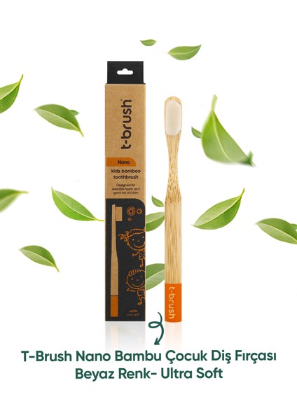 Nano Doğal Bambu Vegan Çocuk Diş Fırçası - Beyaz Renk - Ultra Soft - Plastiksiz
