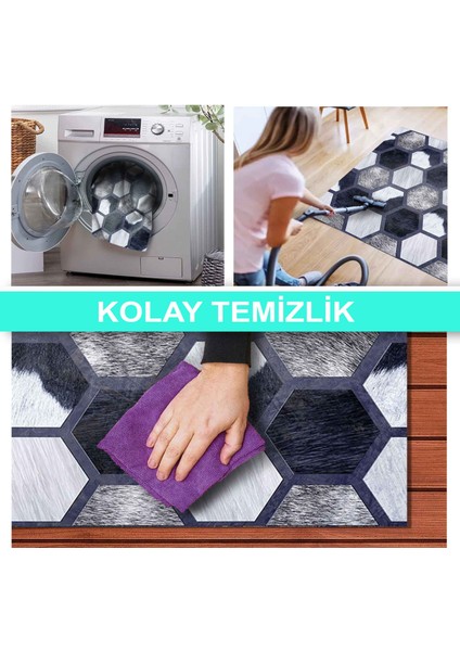 Ilyaki Home Adah Desenli Kadife Pamuk Tabanlı Yıkanabilen Kaydırmaz Salon Halısı