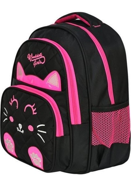 Okul ve Beslenme Çantası Seti 2 Parça Siyah Pembe Kedi Desenli 38x29x20 cm Dayanıklı fiyatları
