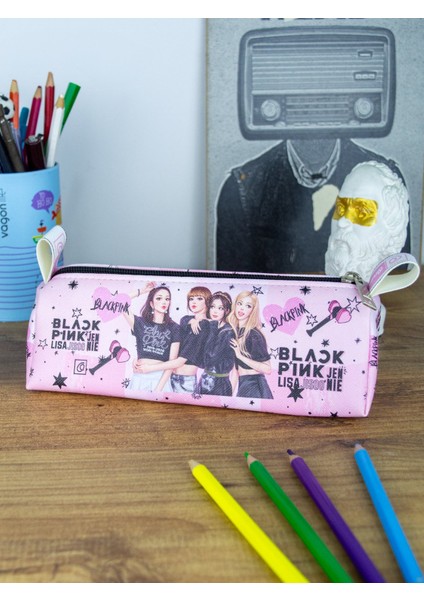 Kalem Kutusu Black Pink Blink Üçgen Tasarım Vegan Deri (Kalemlik)