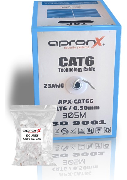 Cat6 23AWG 305 Metre 0,50MM Gri Utp Kablo +100 Adet Ez Jak