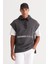 Erkek Antrasit-melanj Oversize Bol Kesim 3 Iplik Kapüşonlu Baskılı Sweatshirt 1