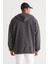 Erkek Antrasit-melanj Oversize Bol Kesim Içi Polarlı 3 Iplik Kapüşonlu Baskılı Sweatshirt 4