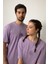 Relaxed Fit Nakışlı Pamuk Lila Tişört 1