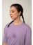Relaxed Fit Nakışlı Pamuk Lila Tişört 3