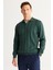 Erkek Yeşil Slim Fit Dar Kesim Polo Yaka Pamuklu Desenli Triko Kazak 1