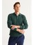 Erkek Yeşil Slim Fit Dar Kesim Polo Yaka Pamuklu Desenli Triko Kazak 2