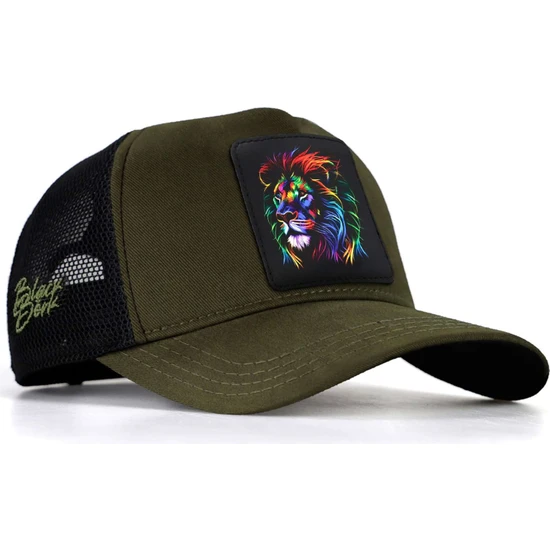 Black Börk Blackbörk V1 Trucker Renkli Aslan - 15 Kod Logolu Unisex Haki-Siyah Şapka (Cap)