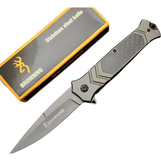 Browning 23 cm Karbon Fiber Çakı Bıçak Paslanmaz Çelik Katlanır Kemer Klipsli Outdoor Bıçak