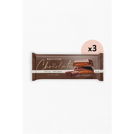 Patiswiss Kakao Krema Dolgulu Sütlü Çikolata 240G x 3 Adet