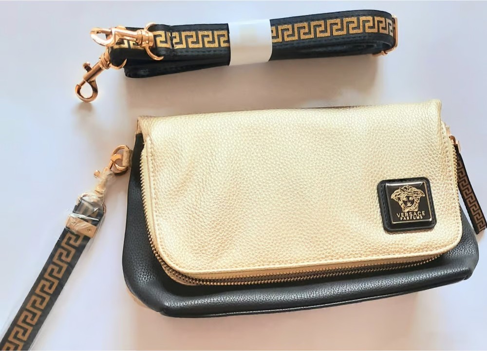 Versace Clutch Crossbody Bileklik Çantası Ikonik Greca Key & Medusa Altın Siyah Nıp görsel 4