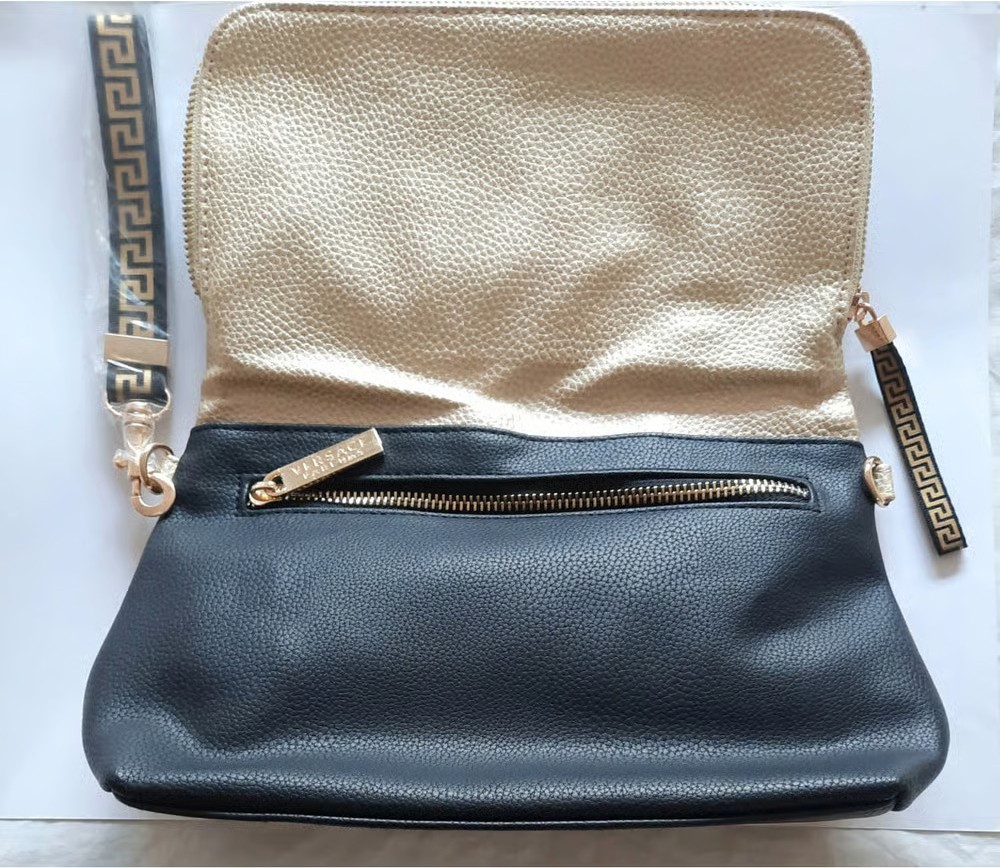 Versace Clutch Crossbody Bileklik Çantası Ikonik Greca Key & Medusa Altın Siyah Nıp görsel 3
