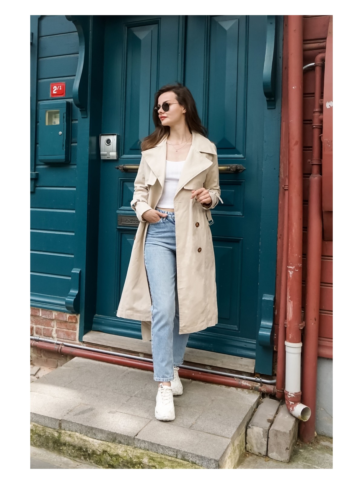 Pastelastore Pamuk Gabardin Uzun (110CM) Astarlı Kemerli Kadın Trençkot 1111 - Görsel 5