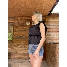 Meissa Fashion Fırfırlı Kol Detaylı Kolsuz Crop