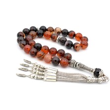 Murty99 Hakiki Doğal Çizgili Kırmızı Akik Tesbih 1.kalite Iri Boy